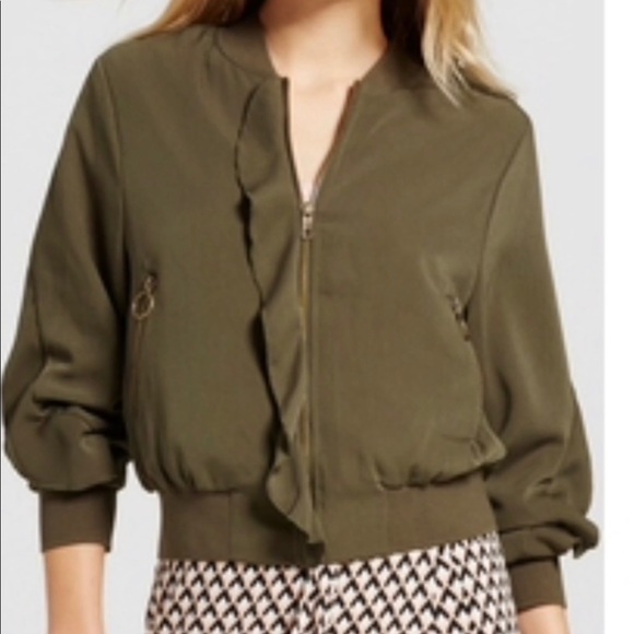 Olive Green Ruffle Bomber - Picture 8 of 8